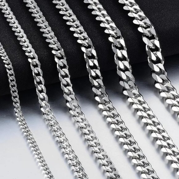 Men's Cuban Link Chain Silver Black Gold, Jewelry For Men 5 mm 23.6 inches - Picture 6 of 6
